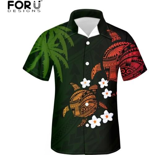 FORUDESIGNS Summer Shirt Men Stylish Button Short T-Shirt Tropical Monstera Turtle Print Beach Boys Shirt Man Tops 2021 New