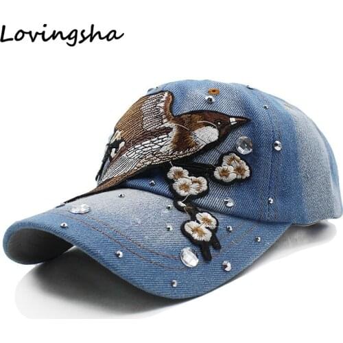 Lovingsha Floral Baseball Cap Snapback Summer Cap Spring Rhinestones Cap For Girl Fitted Cap Women Wholesale Cheap Hat