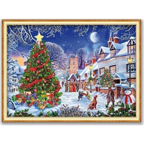 Christmas Village DIY Cross Stitch Embroidery 11CT Kits Craft Needlework Set Cotton Thread Printed Canvas Home Decoration Sale