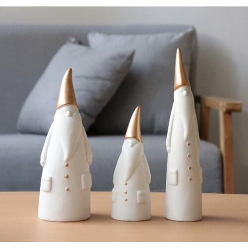 Set of 3 Christmas Santa Claus Ornaments Standing Figurine Ceramic Father Christmas Sculpture Home Decoration Gift