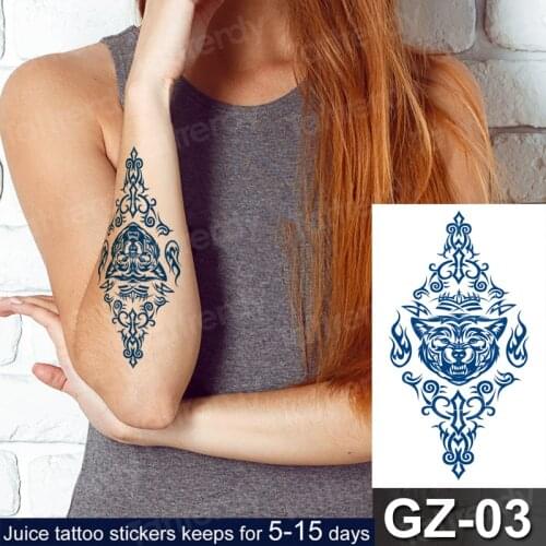 Juice Tattoo Stickers 15days long stay Waterproof Temporary Tattoo Totem tiger henna flower Back Arm Leg Art Men Women lotus