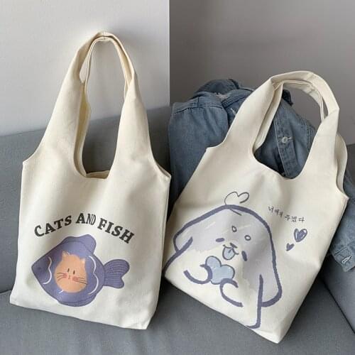 New Womens Canvas Shoulder Bag INS Cute Sweet Pattern Large Capacity Environmentally Friendly Shopping Portable Tote Bag