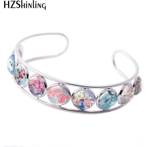 2019 New Cherry Blossom Adjustable Bracelets Flowers Painting Bracelet Handmade Class Cabochon Jewelry