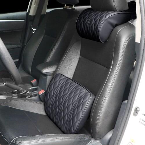 Relieve Pain Memory Foam Car Headrest Pillow Lumbar Cushion Leather Embroidered Auto Neck Rest Headrest Cushion Seat Pillow