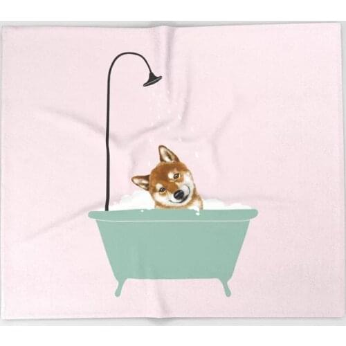 Dog Shiba Inu Cartoon Throw Blanket Cute Kids Design Enjoying Bubble Bath Blankets for Beds Christmas Decorations for Home