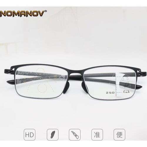 NOMANOV Black Business Style Frame See Near and Far Anti-blu Men Women Progressive Multifocal Reading Glasses Add 75 to Add 350