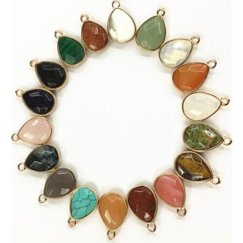 Gazelle Fashion Water Drop Nature Stone Pendant Charms Healing Faceted Copper Connectors Necklace Women Jewelry Making 12PCS