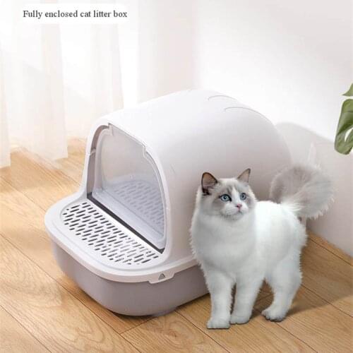 Fully Closed Pet Bedpan Toilet Anti-splash Cat Litter Box Cat Cats Tray With Spoon Clean Cats House Plastic Box Cats Supplies
