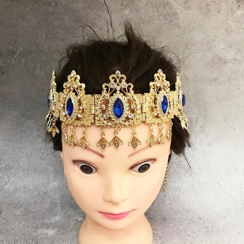 Luxury Arab Algerian culture ethnic crystal hair accessories women metal hair hoop wedding gown tiara brand design hair jewelry
