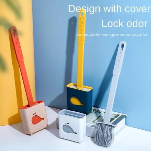 Silicone Wc Toilet Brush Flat Head Soft Bristles Cleaning Brushes with Quick Drying Bracket Bathroom Gap Cleaning Accessories
