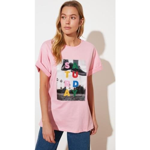Trendyol Printed Boyfriend Knitted T-Shirt TWOSS21TS2768