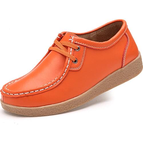 Genuine Leather Women Flat Shoes Comfortable Spring/Autumn Oxfords Ladies Leather Shoes Women Loafers Large Size 35-41