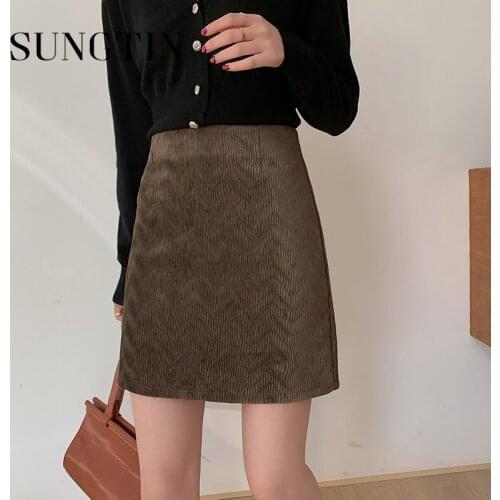 Sungtin Vintage A Line Skirt Women Solid High Waist Casual Mini Skirt Elegant Classic Slim Female Skirt Korean Shorts Underneath