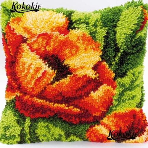 Crocheting Rug latch hook flowers cushion diy rug making kit Embroidery cross-stitch Needlework Pillowcase