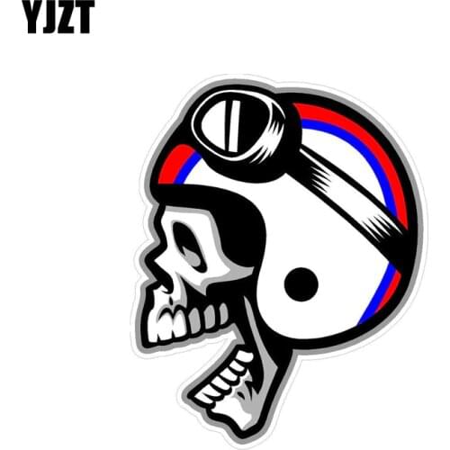 YJZT 10.5CM*13CM Motorcycle Cafe Racer Skull Helmet Car Sticker Reflective Decal PVC 6-0132