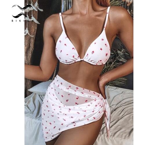 Tie dye print swimsuit with skirt Sexy 3 piece bikini 2020 Halter push up swimsuit female swimwear Vintage bathing suit Swimsuit