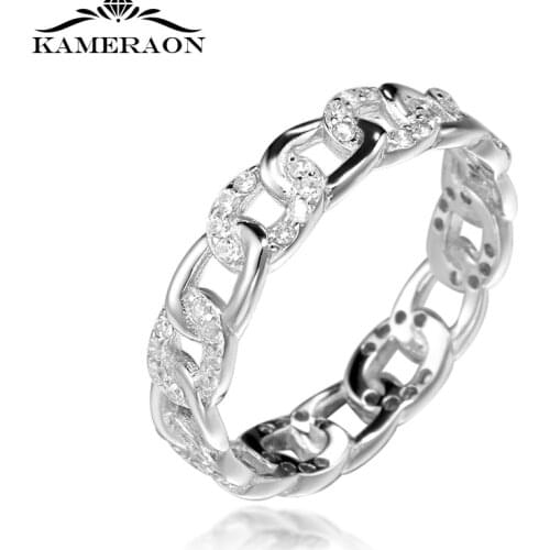 S925 Silver Sterling Womens Chain Ring Hollow Out Shiny Zircon Rings Sweet Fresh Cute Personality Fashion Female Jewerly Gifts