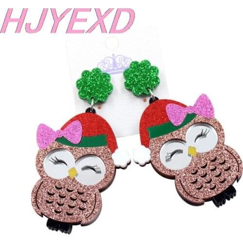 1pair) HP063-Christmas Earring Animal Owl Dangle Earrings With Bow Glitter Acrylic Earring