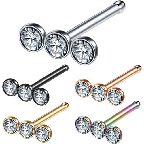 1Pc Stainless Steel Zircon Nose Stud Septum Piercing 20G Straight Bar Septum In The Nose Pin Nostril Piercing Body Jewelry