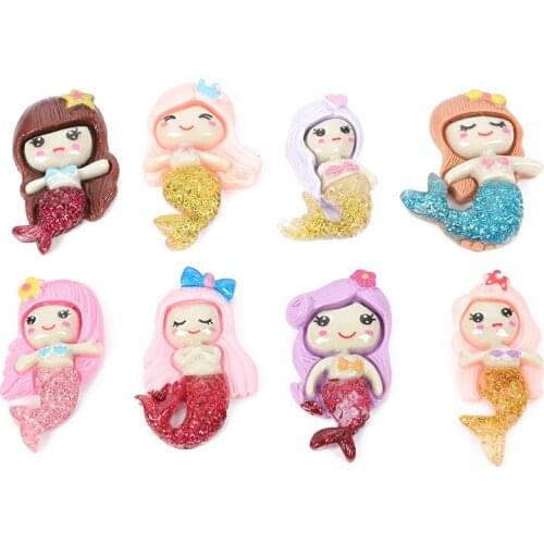 10Pcs Resin Kawaii Accessories Shine Mermaid Flatback Cabochon Embellishment For Scrapbooking Diy Decoration Craft Mixed