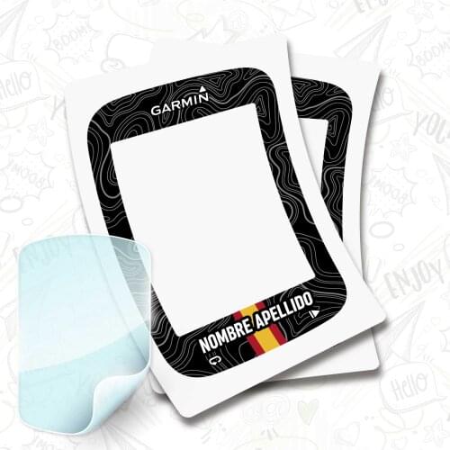 2 X flag stickers Spain name on vinyl for GARMIN EDGE 820 + PROTECTOR hydrogel bike BTT bike customizable