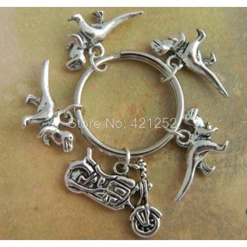 20pcs Jurassic World Keyring Raptor Squad Motorcycle Keychain Motorbike Keyring Velociraptor Jurassic Park Dinosaur Gift