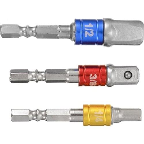 3pcs Colorful Steel Ball Extension Drive Socket Adapter Power Drill Socket Driver Connecting Rod 1/4" Hex Shank 1/4" 3/8" 1/2"
