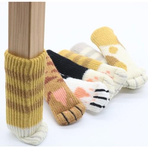 4pcs/lot Wool Knitting chair Leg Cover Double-layer thickening Floor protection Paw Cat Mute Furniture foot socks Pads