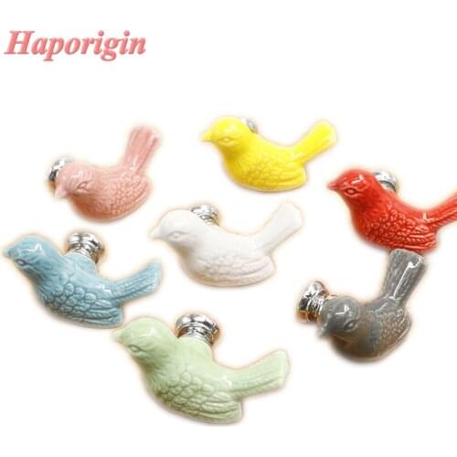 5xBird Ceramic Kitchen Cabinet Drawer Knobs Porcelain Creative Kids Bedroom Wardrobe Handles Furniture Dresser Cupboard Pulls