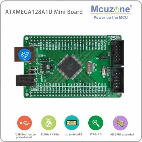 ATxmega128A1U Mini Board, 12Bit ADC DAC, 8UART, USB Device, JTAG PDI, USB Bootloader preloaded XMEGA128A1 U 128A1U AVR atmel