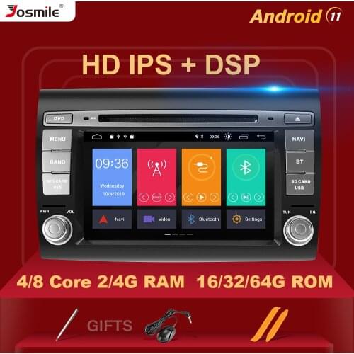 4GB 2 Din Android 11 Car DVD Multimedia player For Fiat/Bravo 2007 2008 2009 20102011 2012 Radio GPS Navigation Stereo Audio DSP