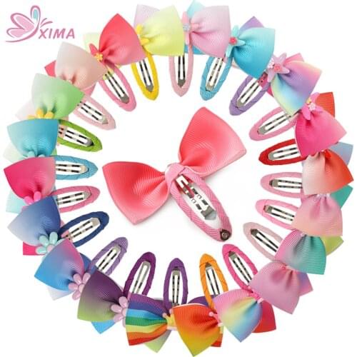 XIMA 14PCS/7Pair Rainbow Color Hair Bows Starfish/Flower/Crown Bows with BB Clip Children Hairpins Hair Accessories Set