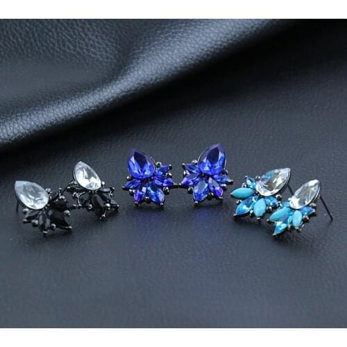 Bohemian Blue Water Drop Female Earrings Cute Round Crystal Dangle Earrings for Women Charm Wedding Earrings