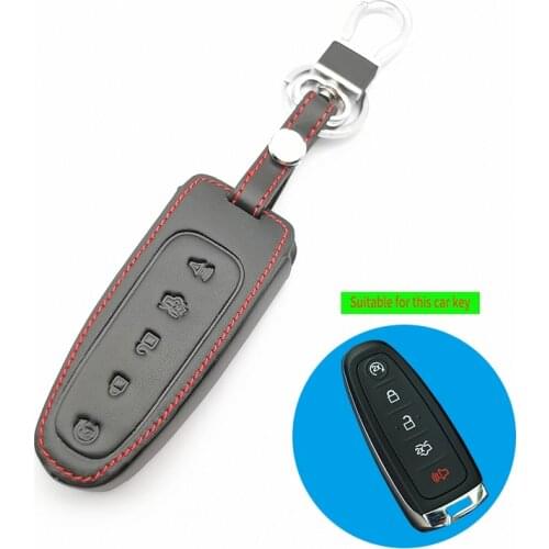Genuine Leather Car Key Case Cover for Ford Escape Borda Flex Focus Explorer Taurus Mustang Lincoln Mks 5 Buttons Smart Remote