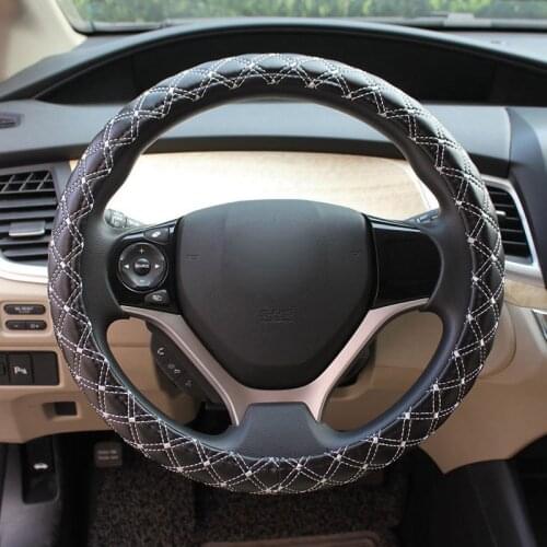 36cm 38cm car steering wheel cover leather 15.5''interior accessories for honda civic toyota camry corolla smart black and red