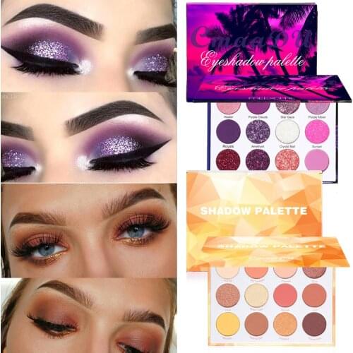 Cmaadu 12 Colors Purple Eyeshadow Palette Long lasting Diamond Glitter Shiny Eye Shadow Make Up Pigmented Makeup Kit Cosmetics