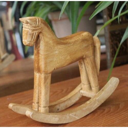 Solid wood rocking horses Trojan Animals villains ornaments Horse Statue Wedding Decor Retro Home Decoration Accessories