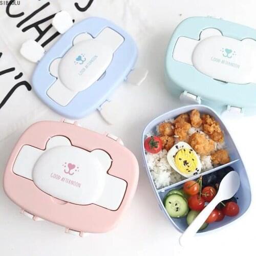 Childrens Cartoon Lovely Bento Boxes Double Layer Plastic Lunch Box Food Storage Container Microwave Oven for Children School
