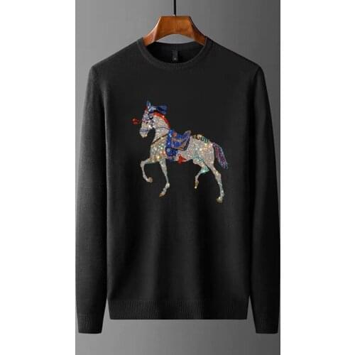 European Rhinestone Heavy Craft Skull Knit Pullover Fashionable Thick Winter and Autumn Brand Mens Casual Sweater