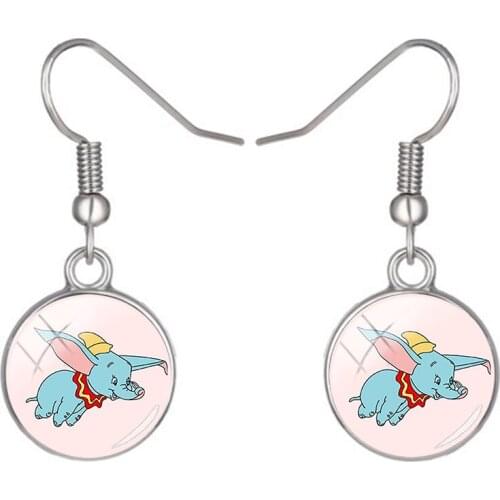 Disney Dumbo Earrings Classic Cartoon Fashion Round Earrings Glass Cabochon Earrings Hook Earrings Jewelry For Friends