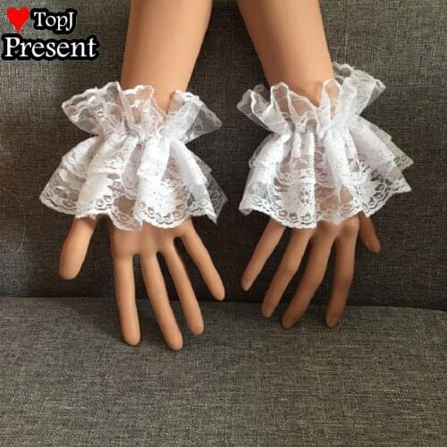 Lace ruffSweet Lolita Hand Wrist Cuffs Bowknot Lace Trim Maid Cosplay Accessories For Women Girl Party cosplay Wrist ring
