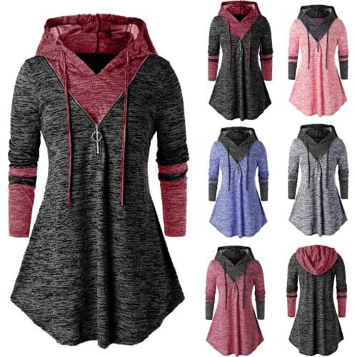 L-XXXXXL Multicolor Women Casual Plus Size Space dyeing Long Sleeve Hooded Tunic Tops T Shirt Blouse groot Simplicity warm F4