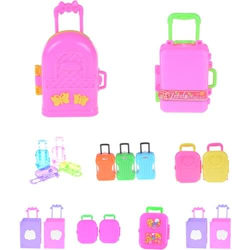 Fashion Doll Accessories Plastic Furniture Kids Toys Play House 3D Travel Train Suitcase Luggage For Doll Best Gift