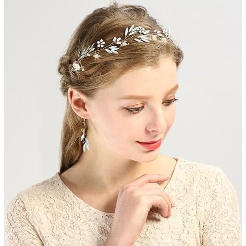 Fashion Crystal Leaf Headband Hair AccessoriesJewelry Set Drop Earrings Bride Wedding Headdress Women Fashion Headpiece Bijoux