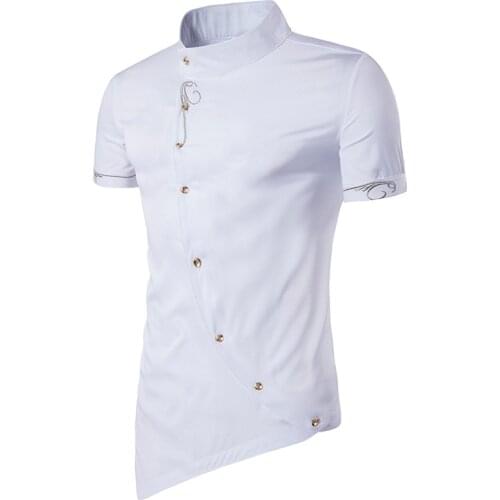 Fashion Mandarin Collar Dress Shirts Men 2021 Brand New Summer Slim Fit Short Sleeve Shirt Men Casual Shirt Tops with Embroidery