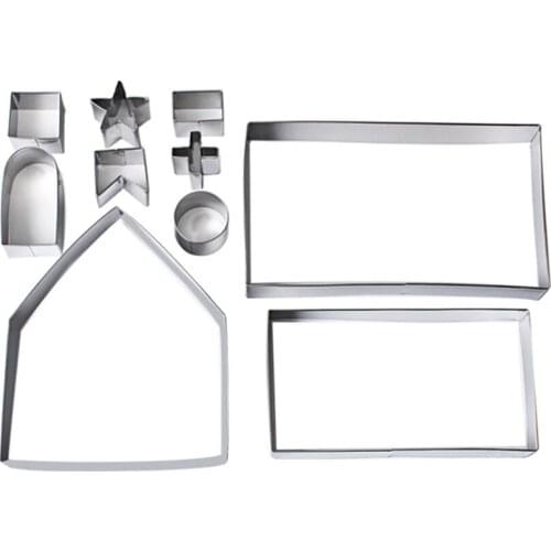 10pcs Set 3D Gingerbread House Cookie Cutters Stainless Steel Christmas Biscuit Mold Easter Fondant Confectionery Bake Tools