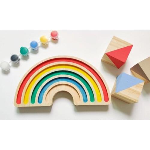 Unfinished Natural Wood Rainbow Ornaments Kids Baby DIY Crafts Arts Decorative Educational Puzzel Toys Room Nursery Décor