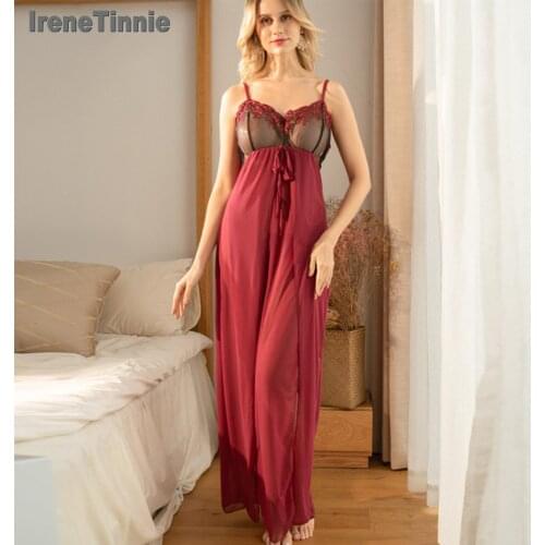 Irene Tinnie Suspender Nightdress See Through Night Sleep Dress Women Babydoll Sleepwear Sexy Lingerie Sling Lace Nightgowns