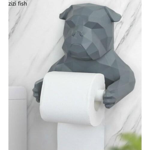 Nordic Resin Paper Towel Holder Bathroom Bathroom Wall-mounted Paper Towel Holder Kitchen Geometric Bulldog Dog Tissue Box