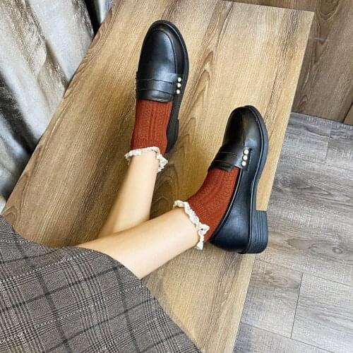 New Rivet Oxford Shoes for Women Solid Leather Shoes Woman Slip on Platform Shoes Women Round Toe Loafers Casual Shoes Plus Size
